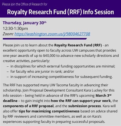 Royalty Research Fund (RRF) Info Session (Zoom)