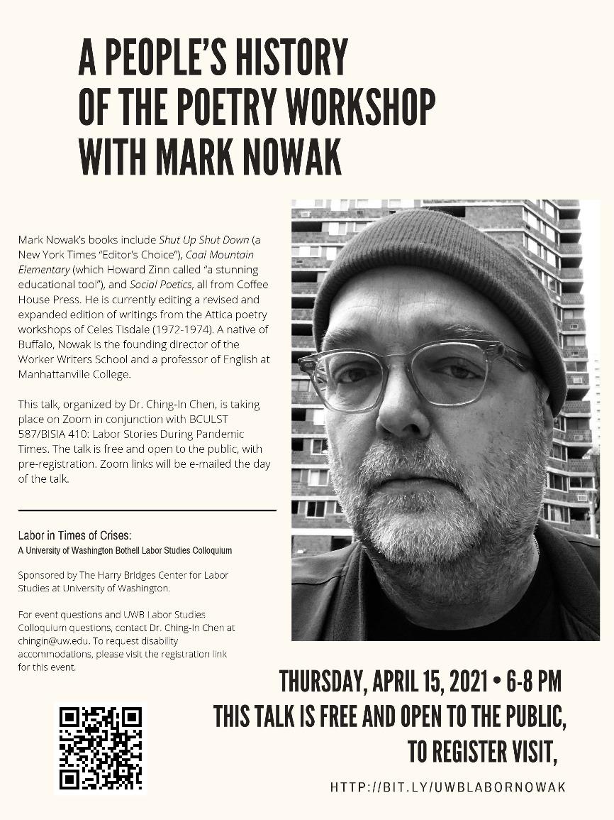 Labor in Times of Crises Colloquium: "A People’s History of the Poetry Workshop," w/Mark Nowak