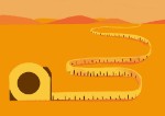 a yellow drawing of a tape measure measuring across a landscape