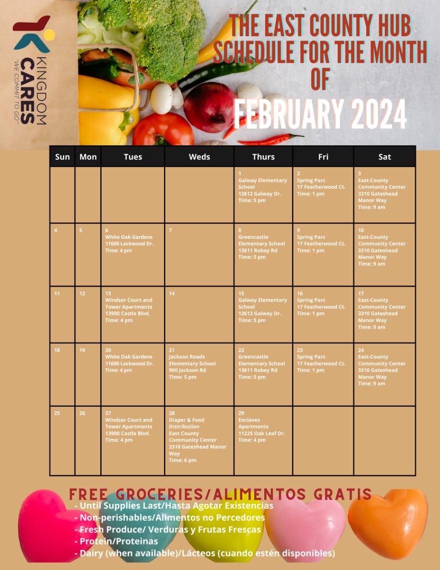 Food Distribution - East County Community Center, Saturday, February 24, 2024, 9 - 10am - Senior Calendar - Montgomery County, MD Food Distribution - East County Community Center, Saturday, February 24, 2024, 9 - 10am - Senior Calendar - Montgomery County, MD