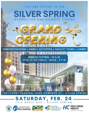 Silver Spring Recreation and Aquatic Center Grand Opening, Saturday,  February 24, 2024, 10am - 4pm - Senior Calendar - Montgomery County, MD