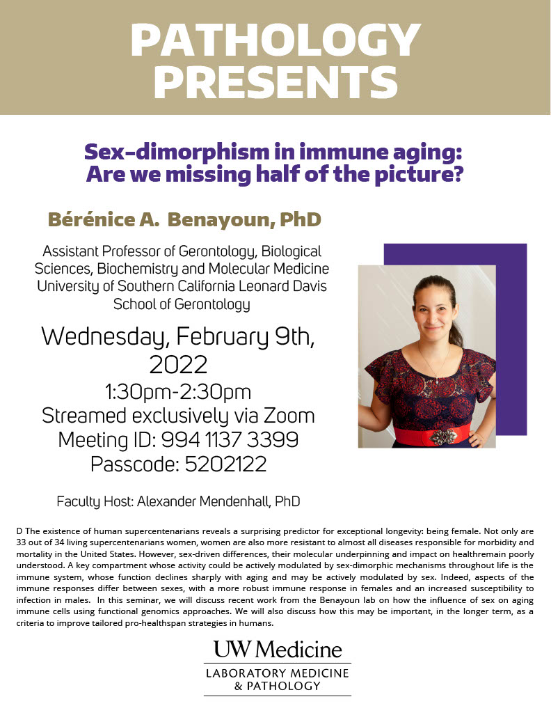 Pathology Presents: Bérénice A. Benayoun, PhD - Sex-dimorphism in immune aging: Are we missing half of the picture?