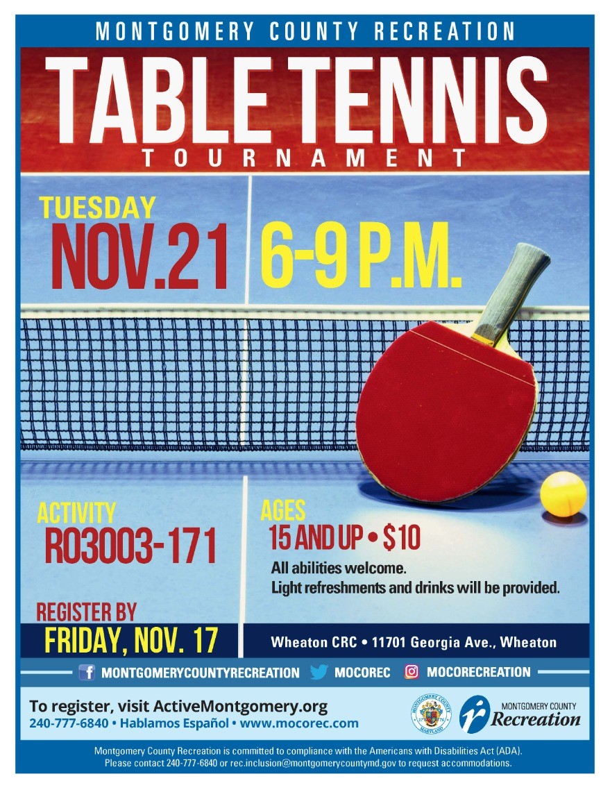 Table Tennis Tournament, Tuesday, November 21, 2023, 6 - 8pm - Table Tennis Tournament, Tuesday, November 21, 2023, 6 - 8pm - Calendar Table Tennis Tournament, Tuesday, November 21, 2023, 6 - 8pm - Table Tennis Tournament, Tuesday, November 21, 2023, 6 - 8pm - Calendar