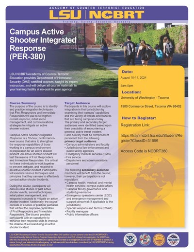 LSU NCBRT Campus Active Shooter Integrated Response course