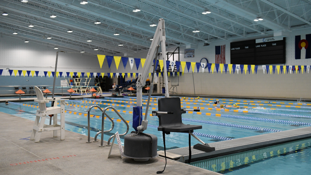 View of the Greeley Recreation Center lap pool, activity pool and diving well