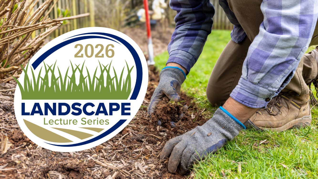 Landscape Lecture Series icon with gloved hands working in dirt