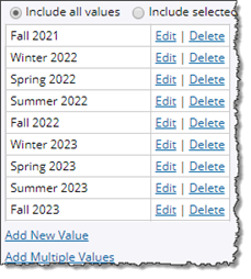 Academic calendar custom field values