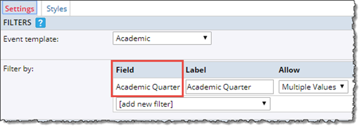 Academic calendar filter example