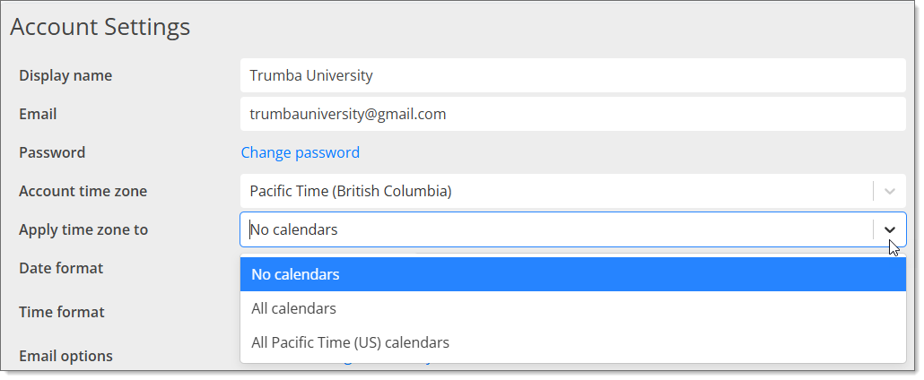 British Columbia account time zone example