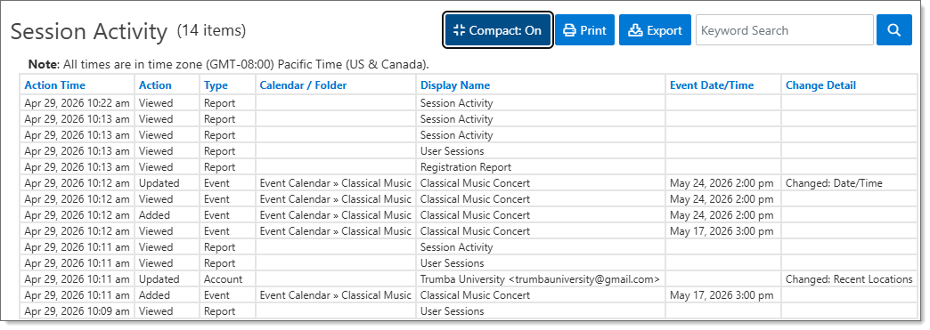 Session information for admins