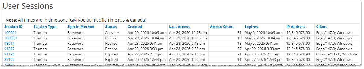 Session information for admins