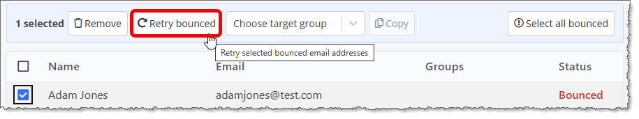 Bounced status in the Address Book