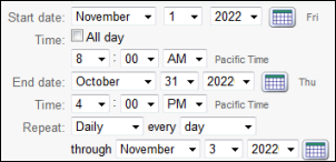 Multi-day event, daily times setup