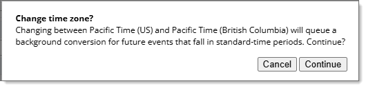 Change time zone explanation dialog box