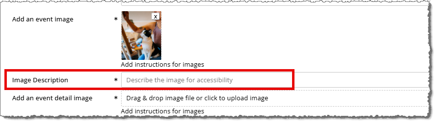 Image options on the event submission form