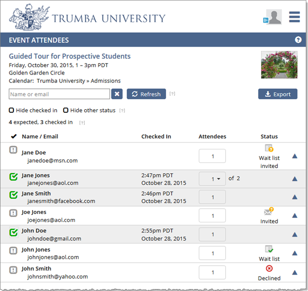 Event attendees page