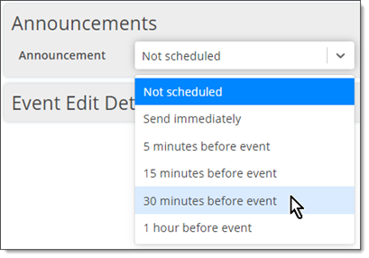 Schedule announcement drop-down