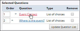 Click the question title to quickly launch the Edit Registration Question page