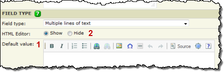 HTML editor options, multi-line text field