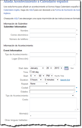 Spanish event submission form