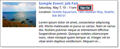 Sample event with Sign Up button