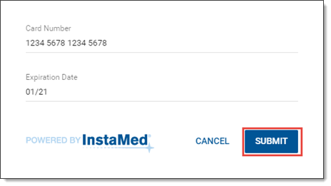 Enter credit card number, InstaMed payment gateway