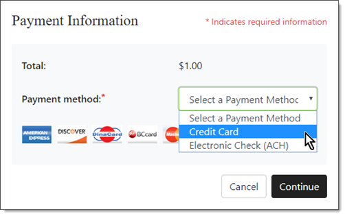 Continue the order form, TouchNet payment gateway