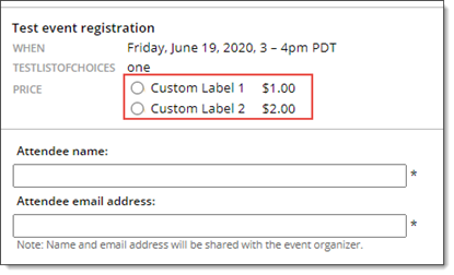 Registration form with pricing options