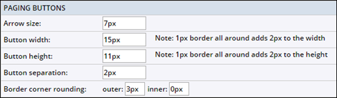Paging Buttons section in Edit Settings for Date Finder page