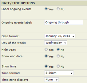 Date/Time settings, Event Slider