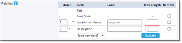 Description field max length set to zero