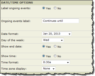 Customizing date and time options
