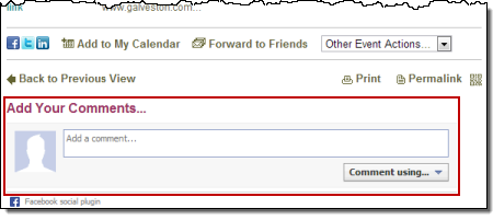 Facebook comments in event detail view