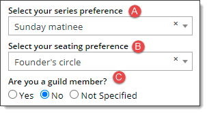 Example of questions in registration form