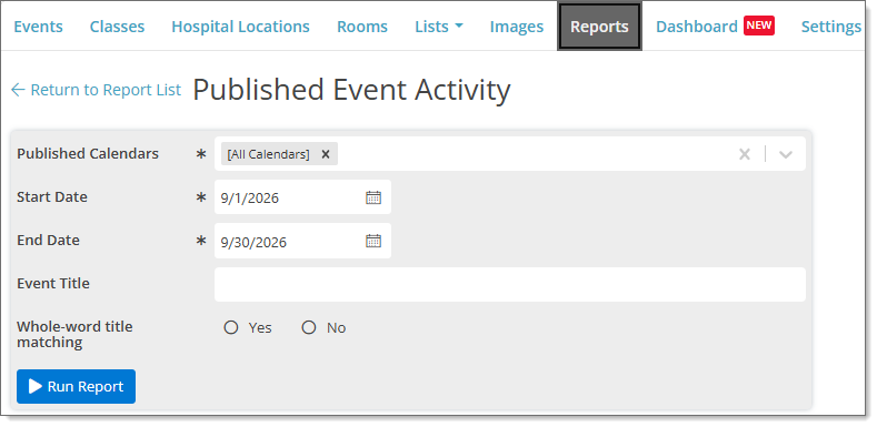 Published Event Activity report
