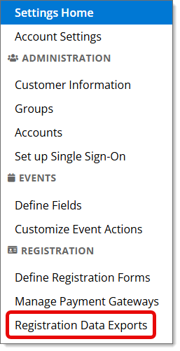 Registration Data Exports setting