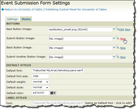Edit Submission Form Settings Styles tab