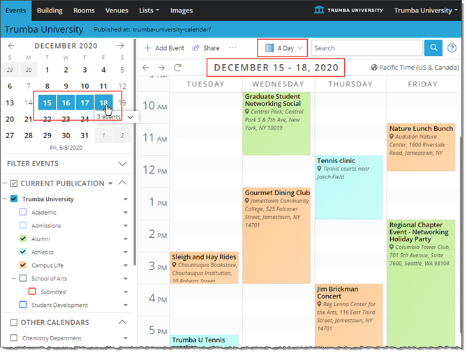 Selecting a range of dates in the mini calendar