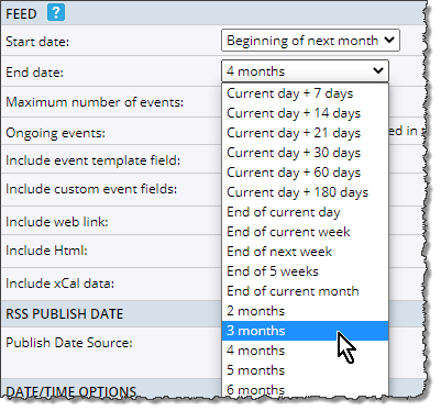 Setting feed start and end dates