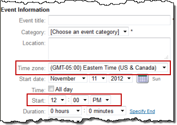 Submission form with time zone field