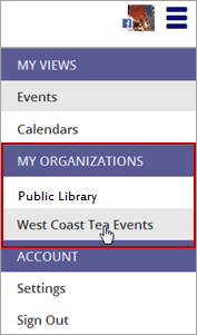 My Organizations section, web app menu